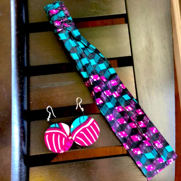 Handmade African Multicolor Headband & Matching Earrings NEW - Picture 3 of 3